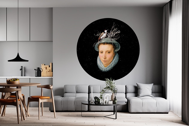 Image of Pakamera Mural DOTS Kobieta z gniazdem- okrągła dekoracja ścienna