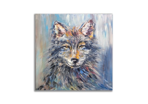 Image of Pakamera Obraz ręcznie malowany WILK 60x60 gruba warstwa