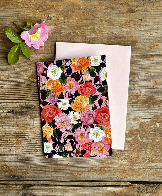 Image of Pakamera Róże- Kartka- Rosa- Grafika- Ilustracja- Natura- Kwiaty