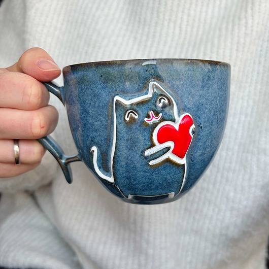 Image of Pakamera Duża Filiżanka Ceramiczna 500ml Koteł z Serduchem