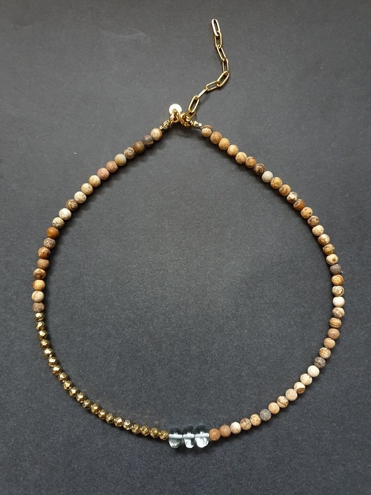 Image of Pakamera Naszyjnik choker ROOTS jaspis obrazkowy, prasiolit, hematyt
