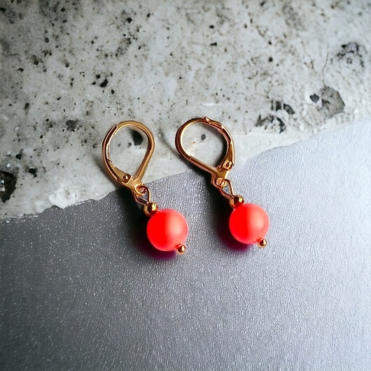 Image of Pakamera Swarovski neon pearls : neon orange : drobne kolczyki