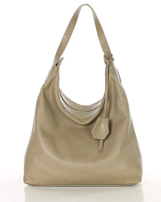 Image of Torebka damska worek hobo bag skóra naturalna - beż taupe