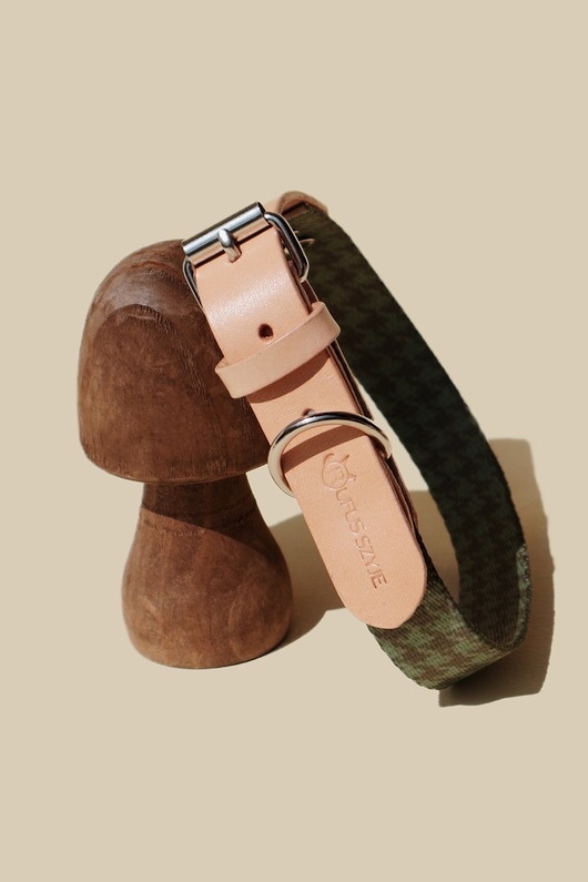 Image of Pakamera Obroża Łączona Green Pepit / Nude Leather 2 cm
