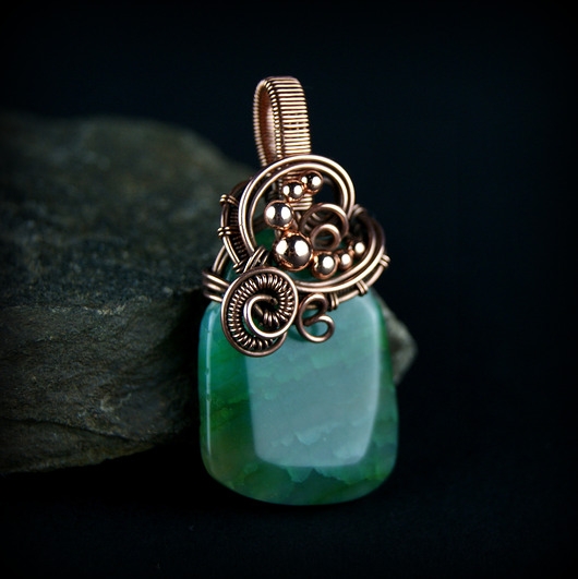 Image of Wisiorek wire wrapping z zielonym agatem