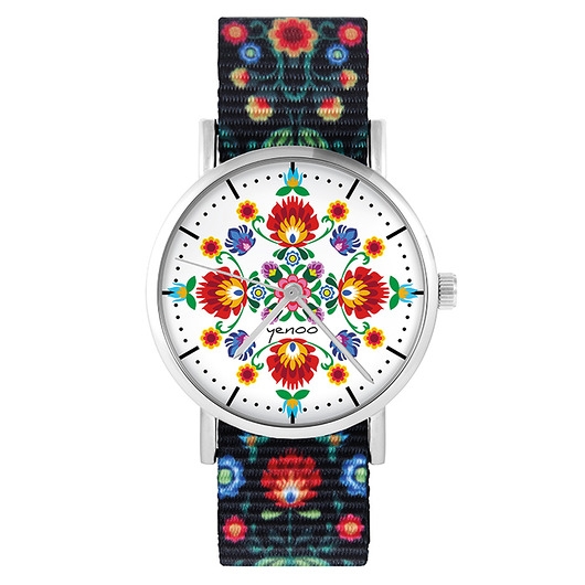 Image of Pakamera Zegarek - Folkowa mandala - folk czarny, nato
