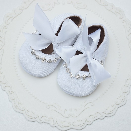 Image of Pakamera Buty na chrzest białe dla dziewczynki z kryształkami 6-12 miesięcy