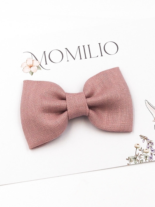 Image of Pakamera Spinka do włosów kokarda z lnu Linen Bow Dusty Pink