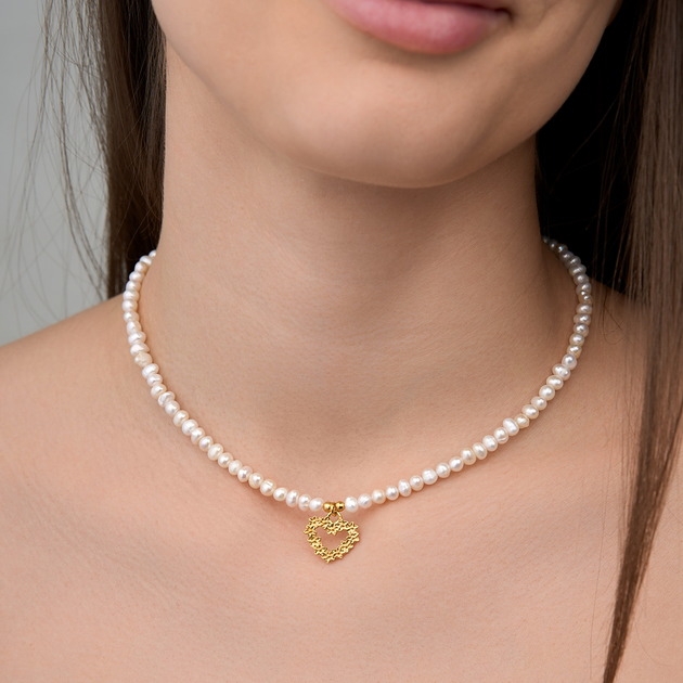 Image of Pakamera Choker naszyjnik perły naturalne- srebro 925 pozłacane