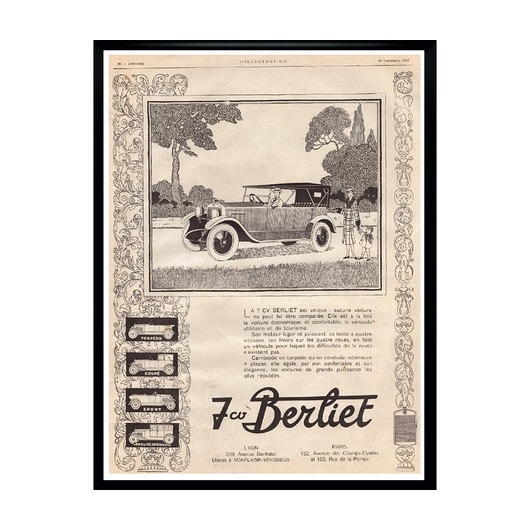 Image of Plakat Oprawiona stara francuska reklama samochodu BERLIET z 1922 r