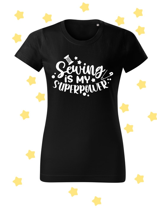 Image of T-shirt Czarna koszulka z napisem Sewing is My Superpower Folia Flex