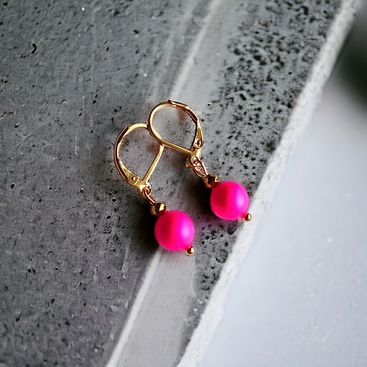 Image of Pakamera Swarovski neon pearls : neon pink : drobne kolczyki