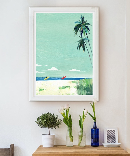 Image of Pakamera Plaża surferów - wakacje pod palmami - plakat fine art