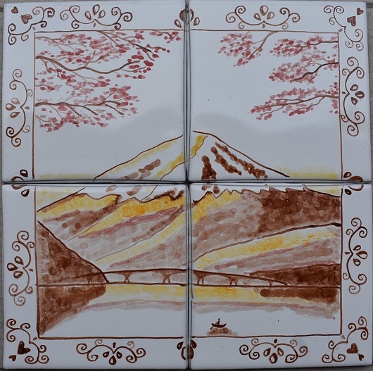 Image of Pakamera Kafle ręcznie malowane góra Fuji