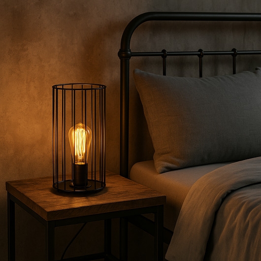Image of Pakamera Loftowa lampka nocna do sypialni DAVOS LOFTczarna metalowa druciana