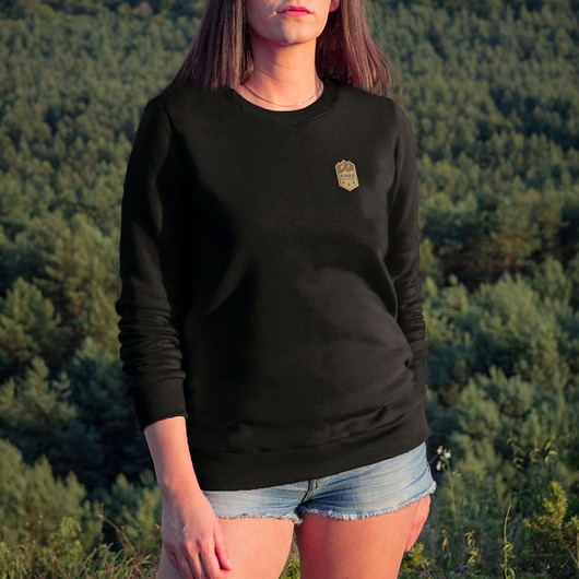 Image of Pakamera Bluza damska bez kaptura crewneck z naszywką AHOJ PRZYGODO czarna