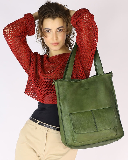 Image of Pakamera Torebka damska shopper A4 skóra naturalna - jasna zielona