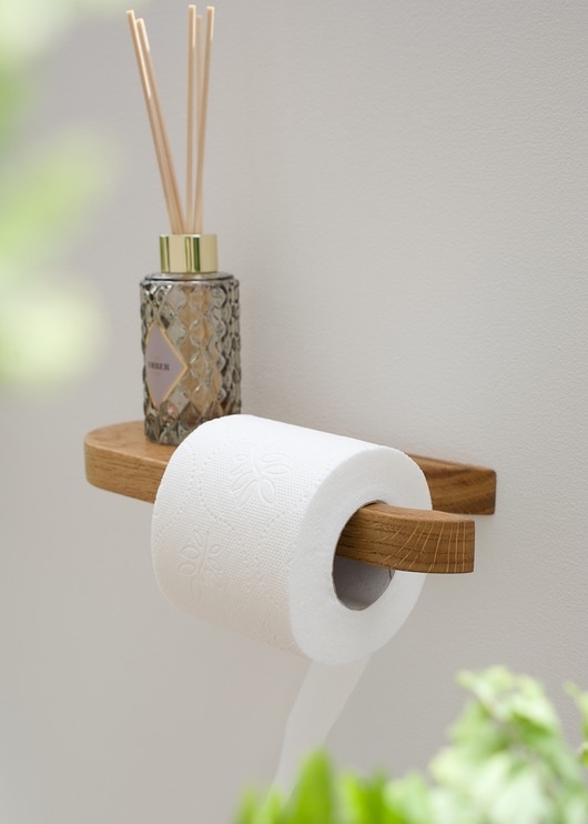 Image of Pakamera Minimalistyczny dębowy uchwyt na papier toaletowy z półką