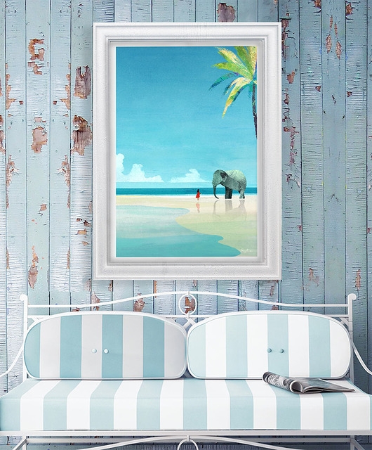 Image of Pakamera Egzotyczne wakacje - plakat 50x70 cm - lazurowa plaża ze słoniem
