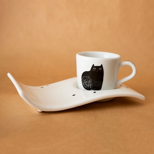 Image of Pakamera Filiżanka do espresso ze spodkiem - kot i mysz