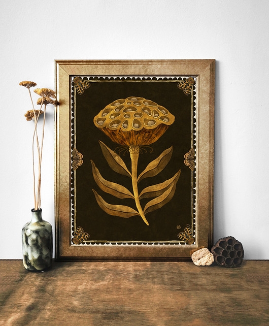 Image of Dry lotus, plakat botaniczny, plakat boho, plakat kwiaty, lotos