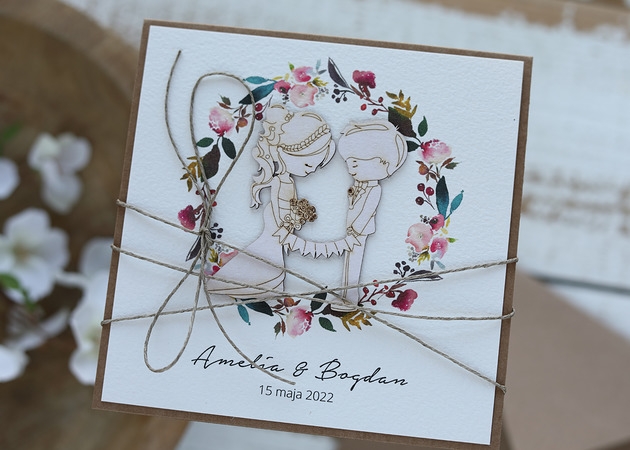 Image of Pakamera Stylowa kartka ślubna z młodą parą