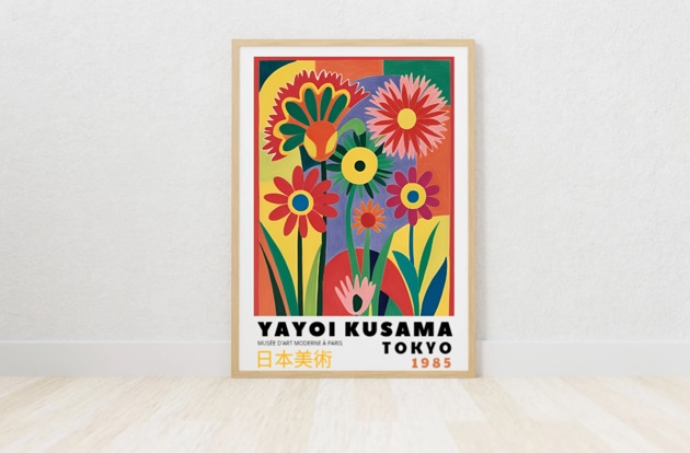 Image of Pakamera PLAKAT dekoracyjny retro kwiaty Yayoi Kusama, poster