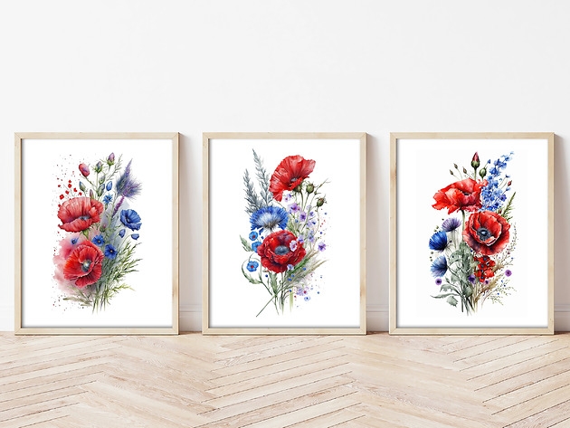 Image of Pakamera Plakat Tryptyk Polne maki w akwareli