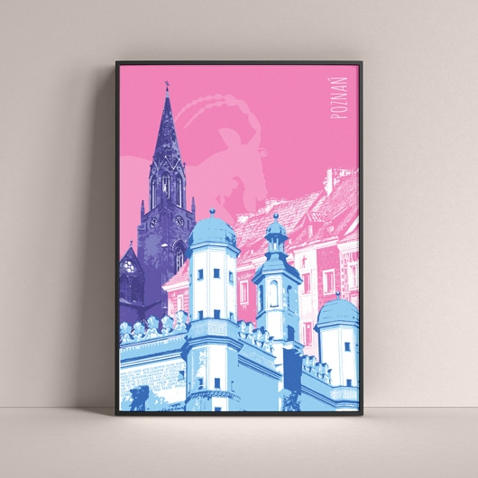Image of Poznań - autorski plakat, kolorowy kolaż, miasto. Na ścianę, do salonu