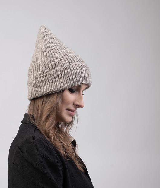 Image of Czapka beanie chłodny beż 100% merino