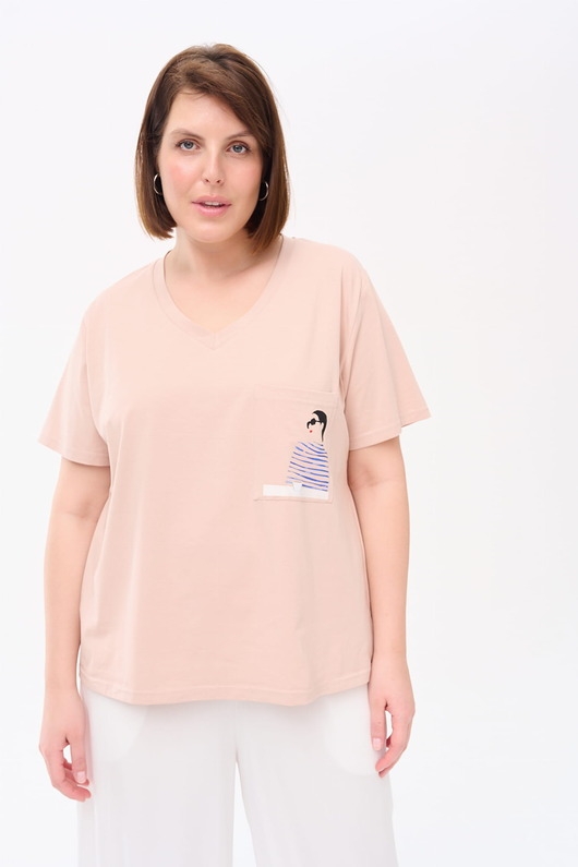 Image of T-shirt Damski Friska Plus Size Jasny Beż