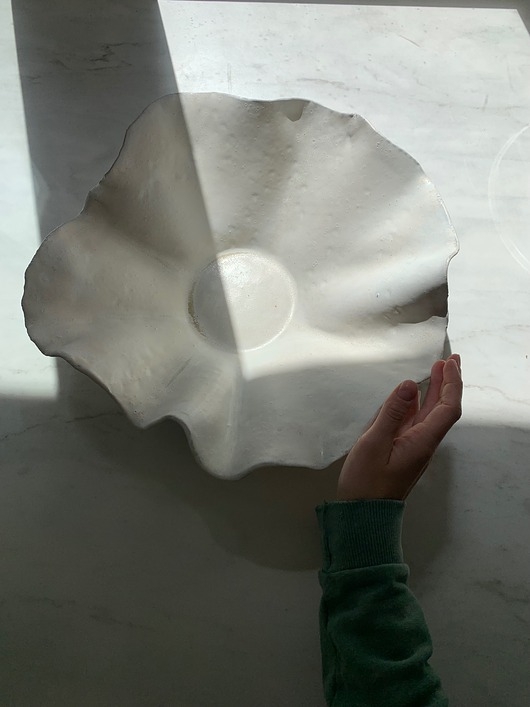 Image of Pakamera Ceramiczna Handmade Misa Japandi XXL na Owoce i Sałaty Perłowa Biel