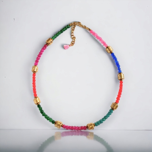 Image of Pakamera UNIKAT : choker wakacyjny : jadeit &amp; złota lawa : multicolor.