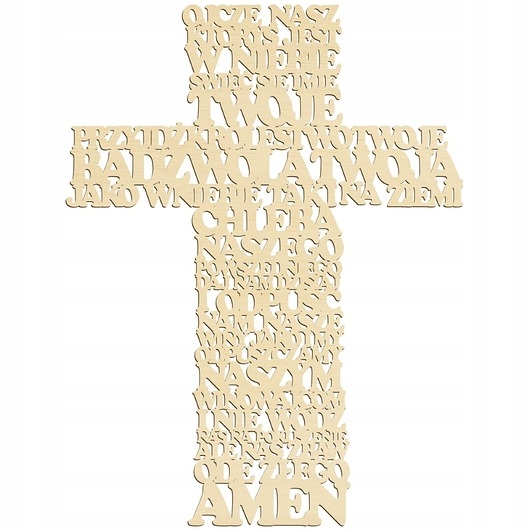 Image of Pakamera Krzyż drewniany na ścianę Chrzest z modlitwą OJCZE NASZ 70cm Nowoczesny