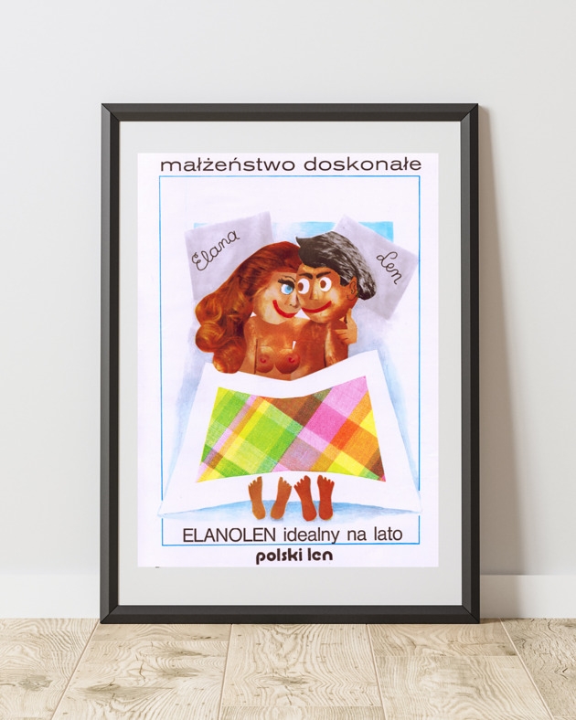 Image of Pakamera Plakat Oprawiona reklama POLSKI LEN Małżeństwo doskonałe, 1974 r