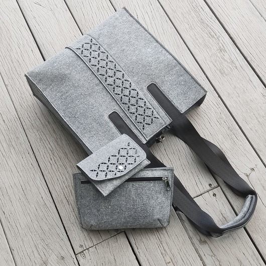 Image of Pakamera Torba Filcowa XXL z kosmetyczką i etui - szara