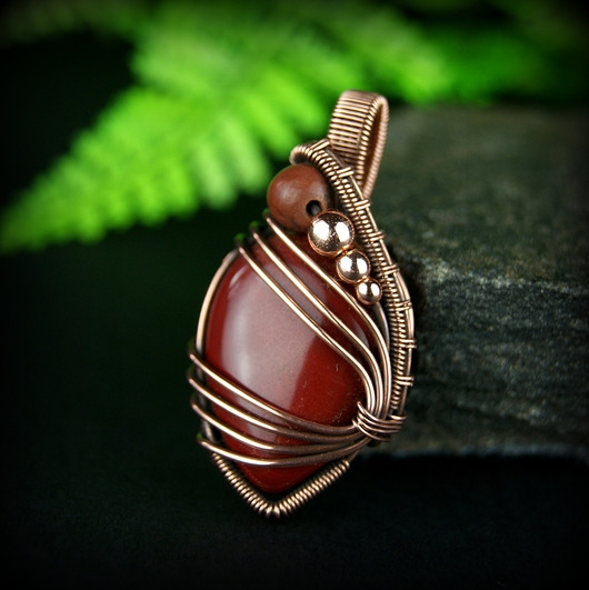 Image of Jaspis mokait wisiorek wire wrapping