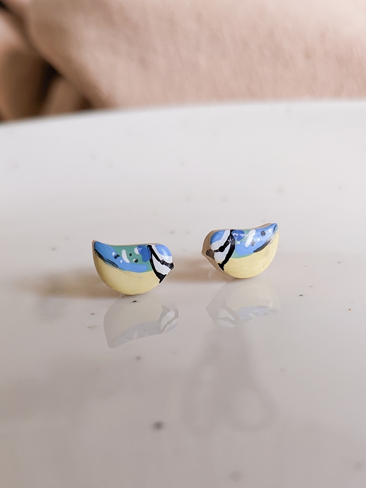 Image of Kolczyki ptaszki ptaki sikorka modra, sikorki modre, biżuteria w stylu boho