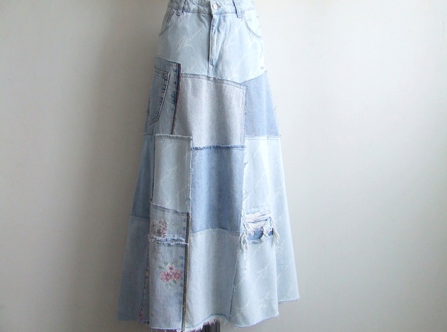 Image of Pakamera Patchworkowa spódnica jeans r.48