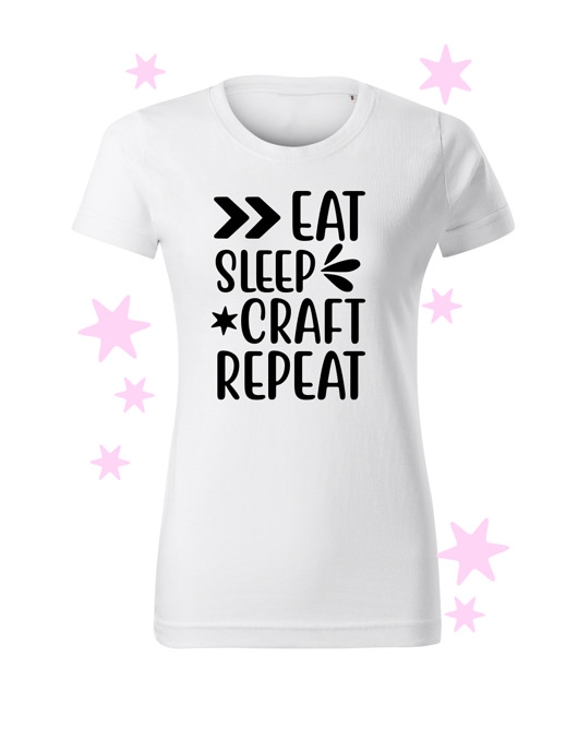 Image of T-shirt Biała koszulka z napisem Eat Sleep Craft Repeat Folia Flex