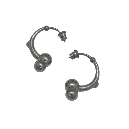 Image of Pakamera Kolczyki srebrne SPHERE semi / black earrings