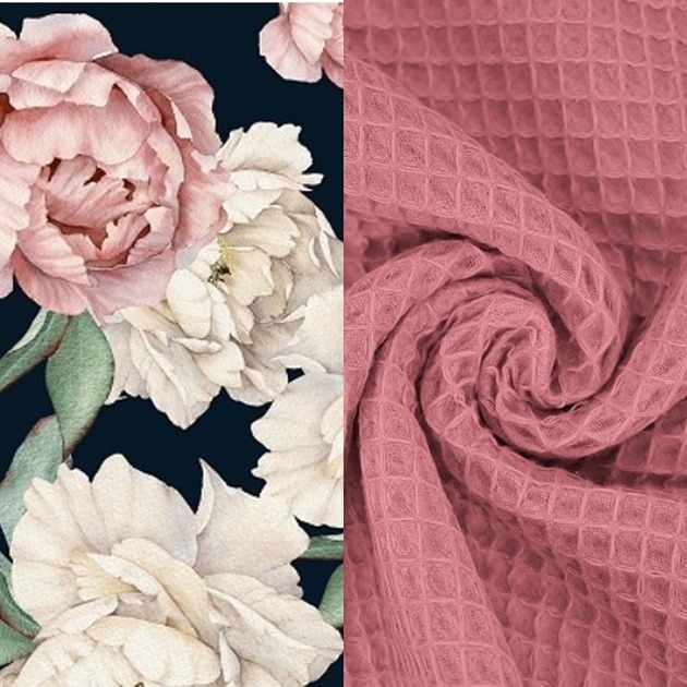 Image of Pakamera WYJĄTKOWY koc _ NARZUTA _ PEONIE na czarnym _ 155x200 cm