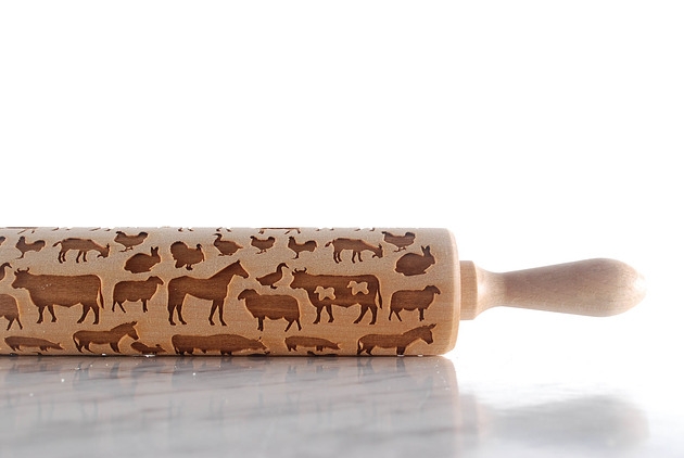 Image of Pakamera FARM ANIMALS - grawerowany wałek do ciasta - zwierzęta na wsi