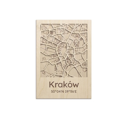 Image of Pakamera Drewniany obraz MAPA MIASTA Kraków Plan miasta