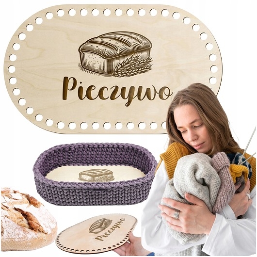 Image of Pakamera Drewniana baza do koszyka na pieczywo OWAL 16x24cm Spód do szydełkowania