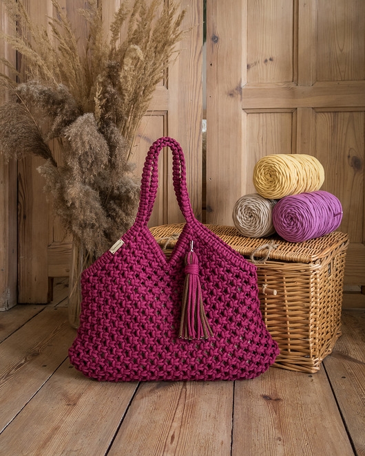 Image of Pakamera Makramowa torebka Beach Bag M różany