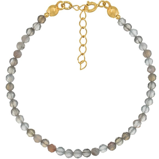 Image of Pakamera Bransoletka srebrna pozłacana z kamieni naturalnych agat botswana 3mm