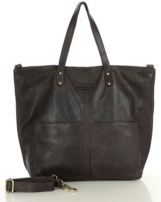 Image of Pakamera Torebka skórzana brązowa duża typu shopper - MARCO MAZZINI