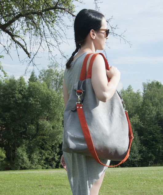 Image of Pakamera Torba hobo XXL - szary, pomarańcz