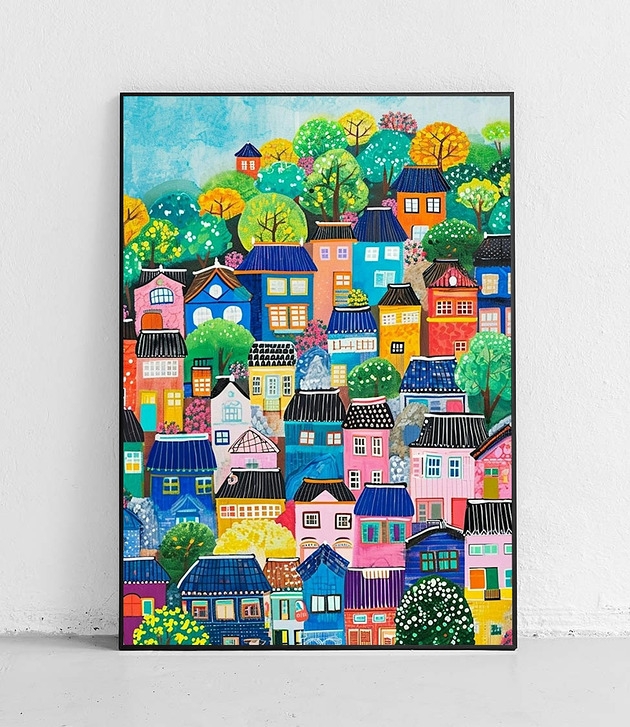 Image of Pakamera Plakat Kolorowe domki na wzgórzu